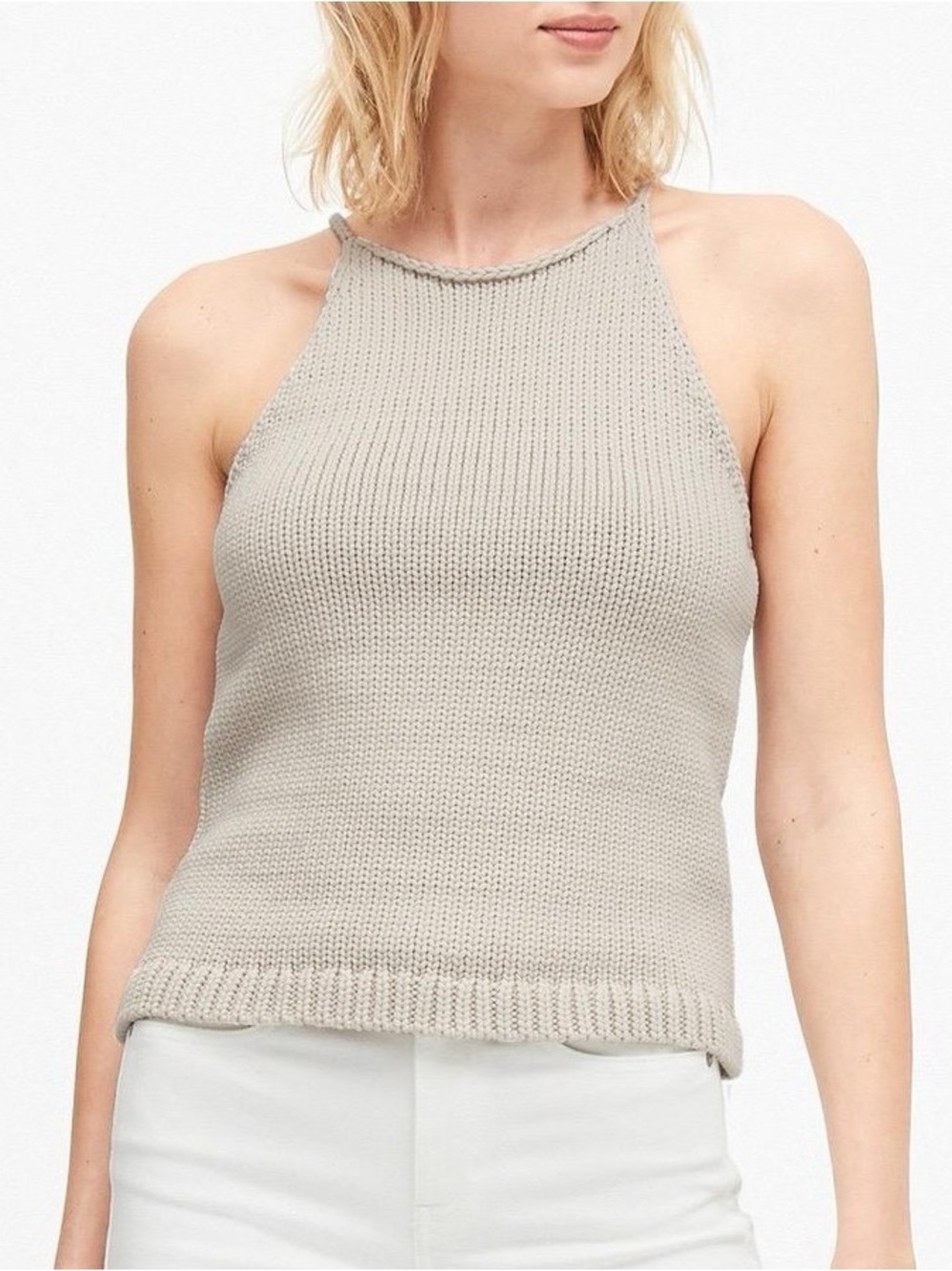 Banana Republic Beige Knit Halter Tank Top Minimalist Clean Girl Quiet Luxury XL